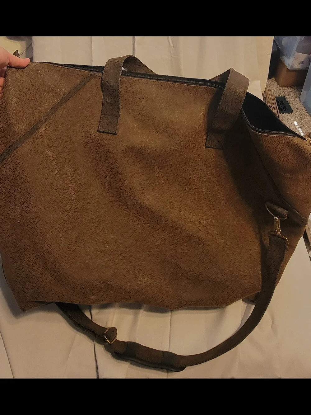 Men's Brown Duffel Travel Bag with Front Pocket